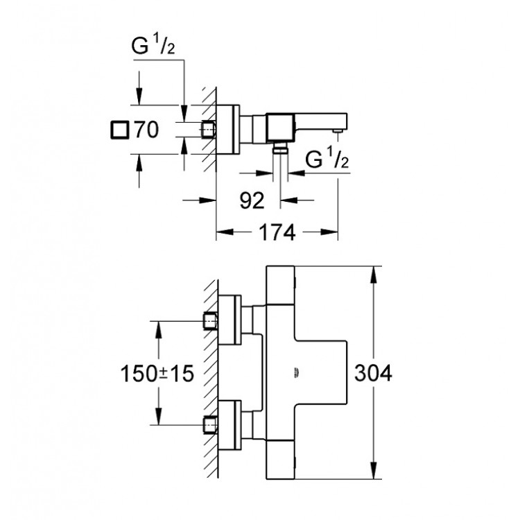 Vannas un dušas termostata maisītājs Grohe GROHTHERM Cube, hroms