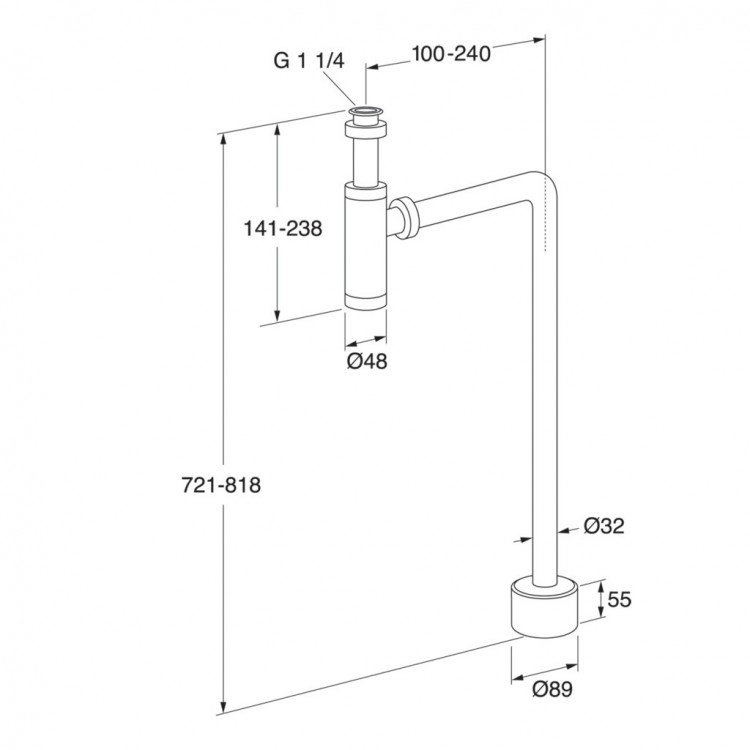 Izlietnes sifons glāze bez izplūdes Gustavsberg 1 1/4x32, izvads grīdā, matēts misiņš