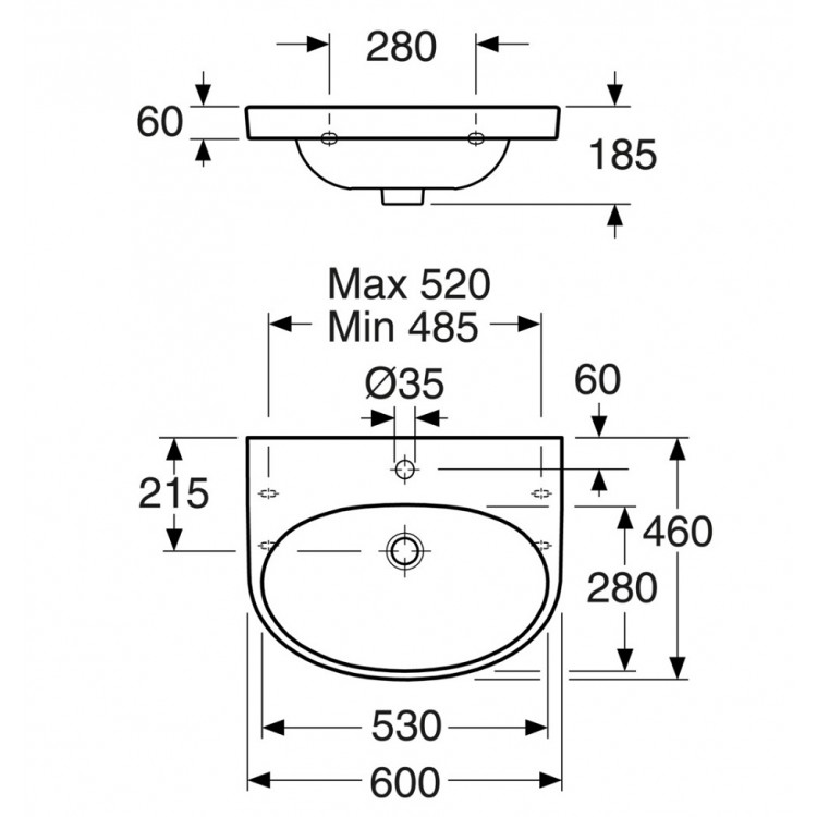 Vannas istabas izlietne Gustavsberg Nautic 5560 60x46 cm, Ceramicplus pārklājums, 556099R1.
