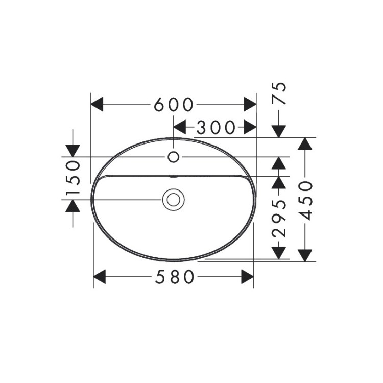 Vannas istabas uzliekamā izlietne Hansgrohe Xuniva D 60x45cm, 60170450