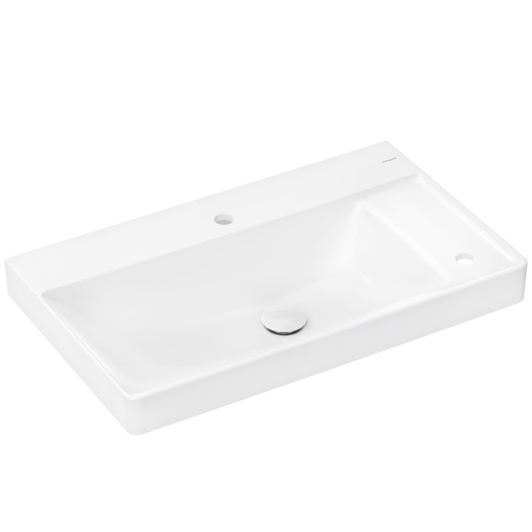 Vannas istabas izlietne Hansgrohe Xelu Q 800x480 mm ar 2 maisītāja caurumiem, plaukts labajā pusē 61025450