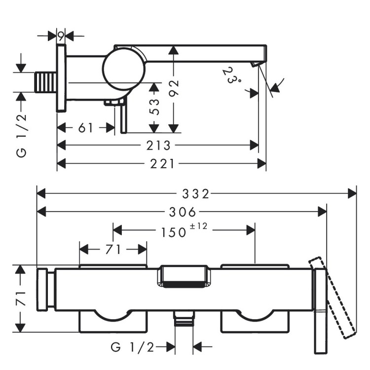 Vannas un dušas maisītājs Hansgrohe Tecturis E, hroms