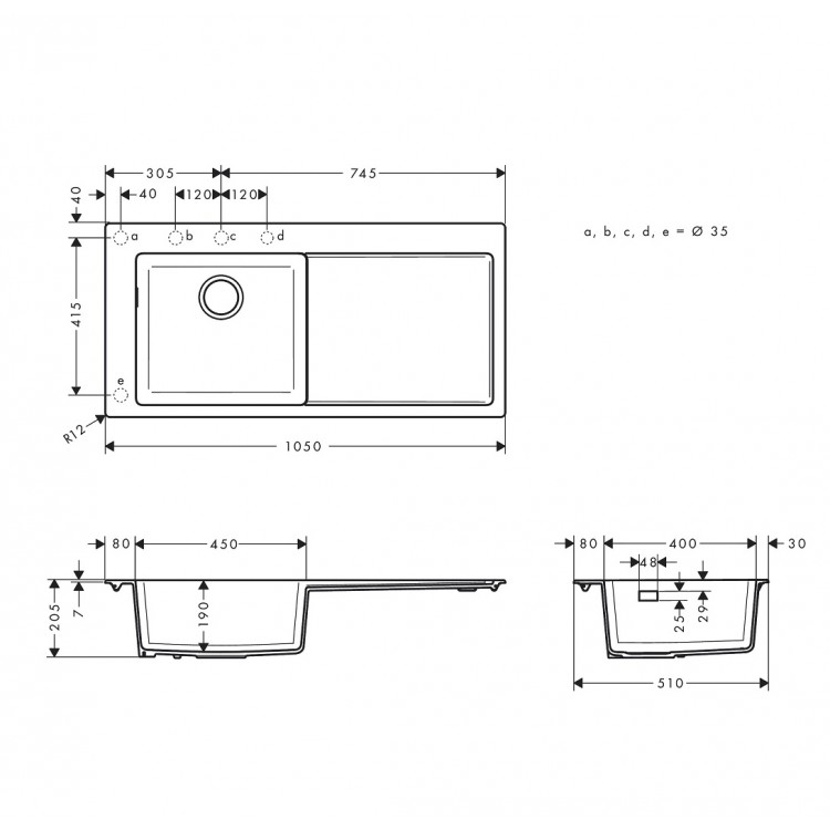 Virtuves izlietne Hansgrohe S514-F450 105x51cm, concrete grey R