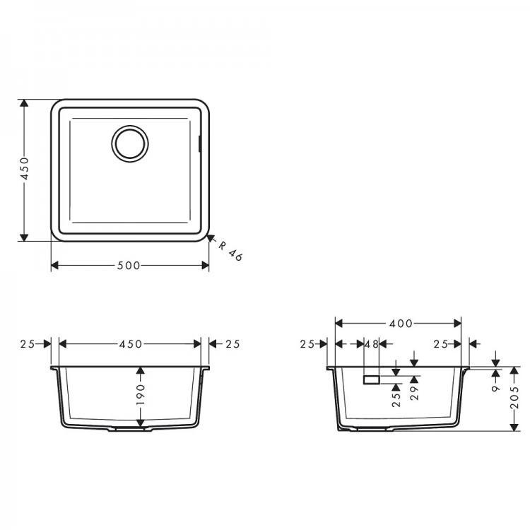Virtuves izlietne Hansgrohe S510-U450 50x45cm, graphite black