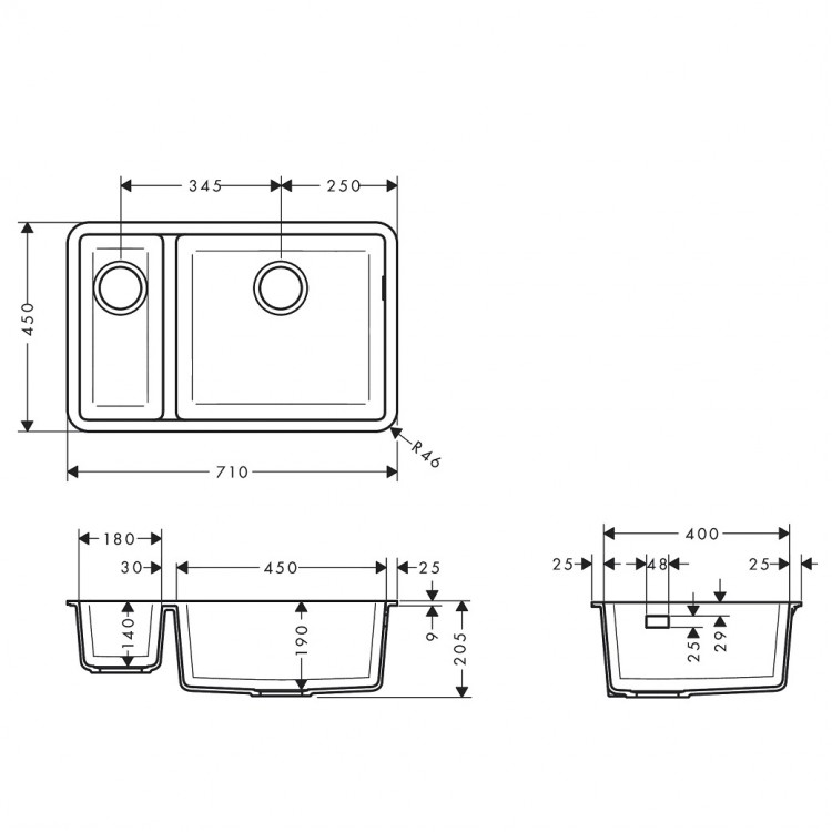 Virtuves izlietne Hansgrohe S510-U635 71x45cm, graphite black