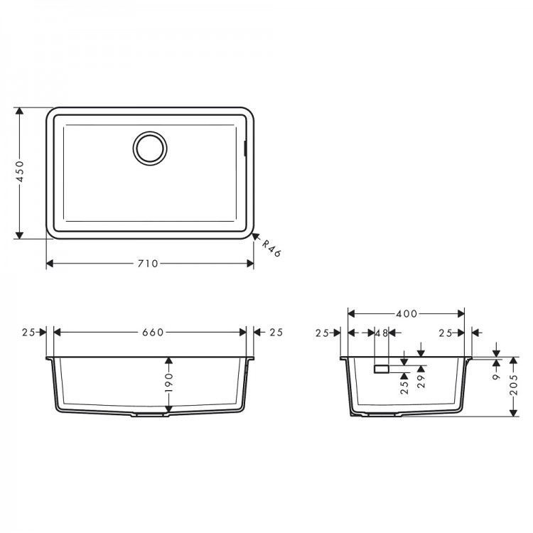 Virtuves izlietne Hansgrohe S510-U660 71x45cm, graphite black
