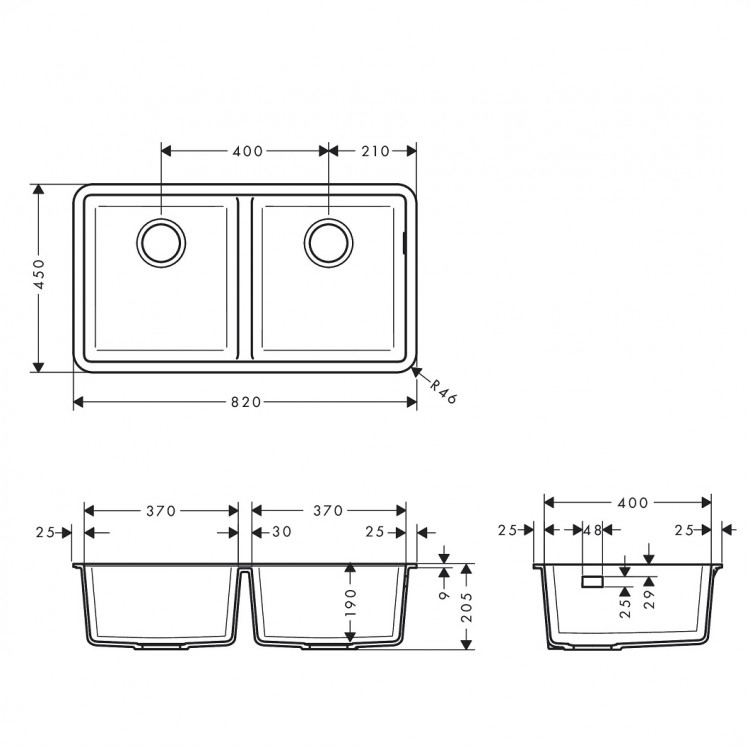 Virtuves izlietne Hansgrohe S510-U770 82x45cm, graphite black