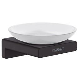 Ziepju trauks ar turētāju Hansgrohe AddStoris, melns matēts