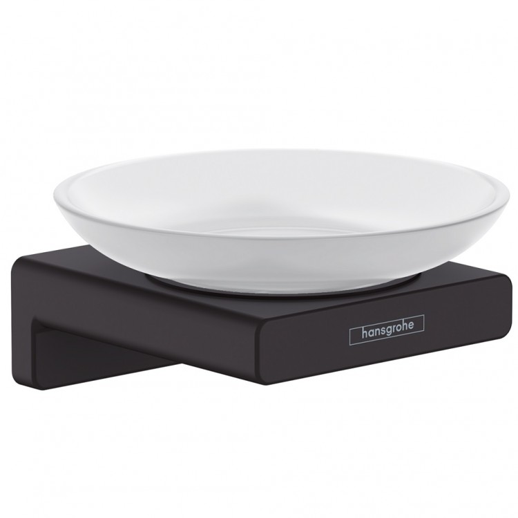 Ziepju trauks ar turētāju Hansgrohe AddStoris, melns matēts