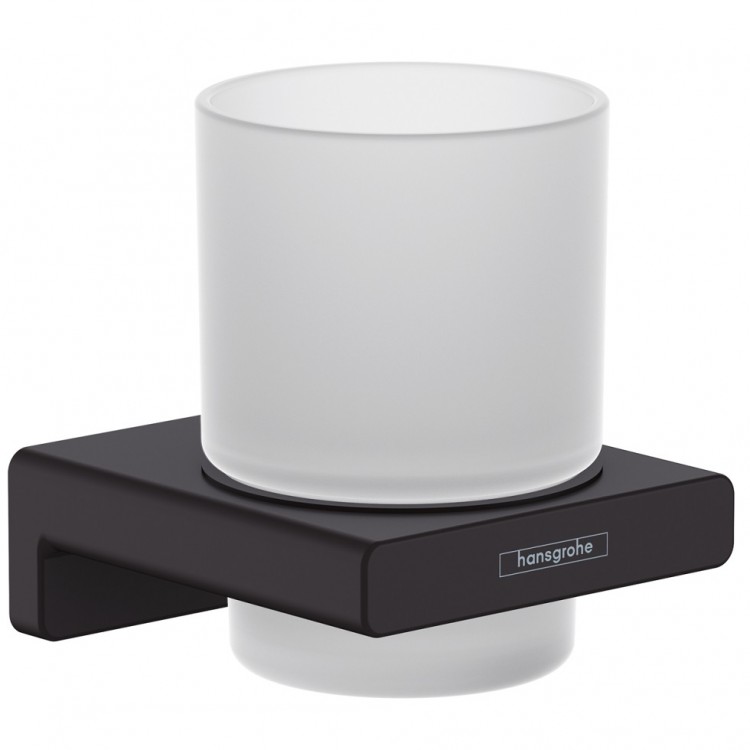 Glāze ar turētāju Hansgrohe AddStoris, melns matēts