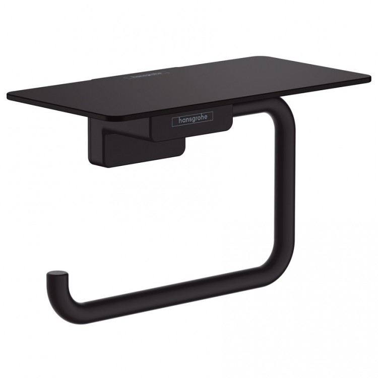 Tualetes papīra turētājs ar plauktu Hansgrohe AddStoris, melns matēts