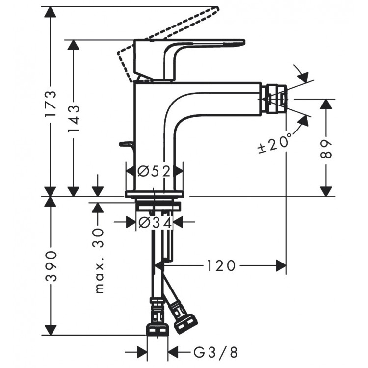 Bidē maisītājs Hansgrohe Rebris S, 72210000