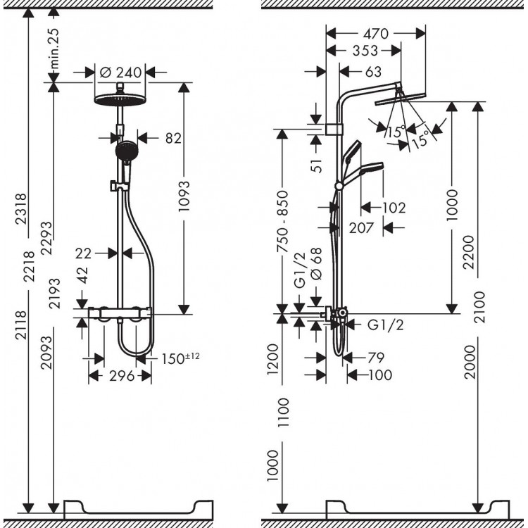 Termostata dušas sistēma Hansgrohe Crometta S 240 termosta, 26781000