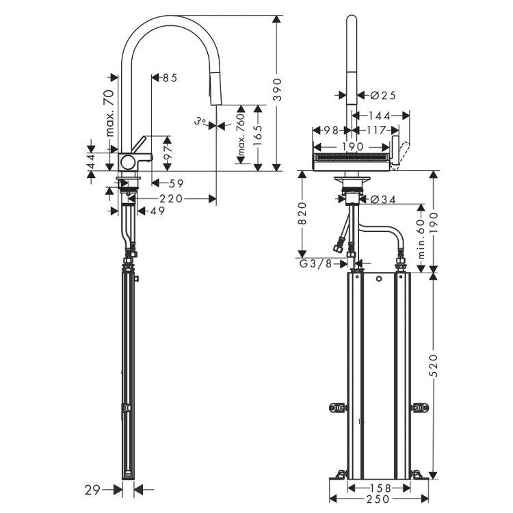 Virtuves izlietnes maisītājs ar izvelkamu izteku Hansgrohe AQUNO Select M81, nerūsējošs tērauds 73831800