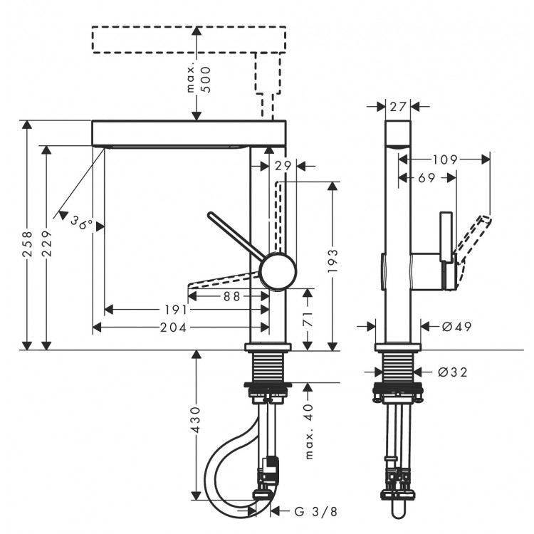 Izlietnes maisītājs Hansgrohe Finoris Izlietnes jaucējkrāns ari izvelakamu izteku, 76063700