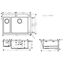 Virtuves izlietne Hansgrohe S712-F655 755x500mm, stainless steel