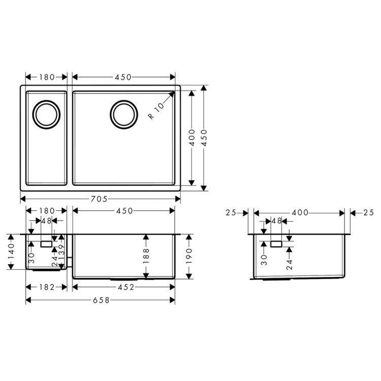 Virtuves izlietne Hansgrohe S711-F655 755x500mm, stainless steel