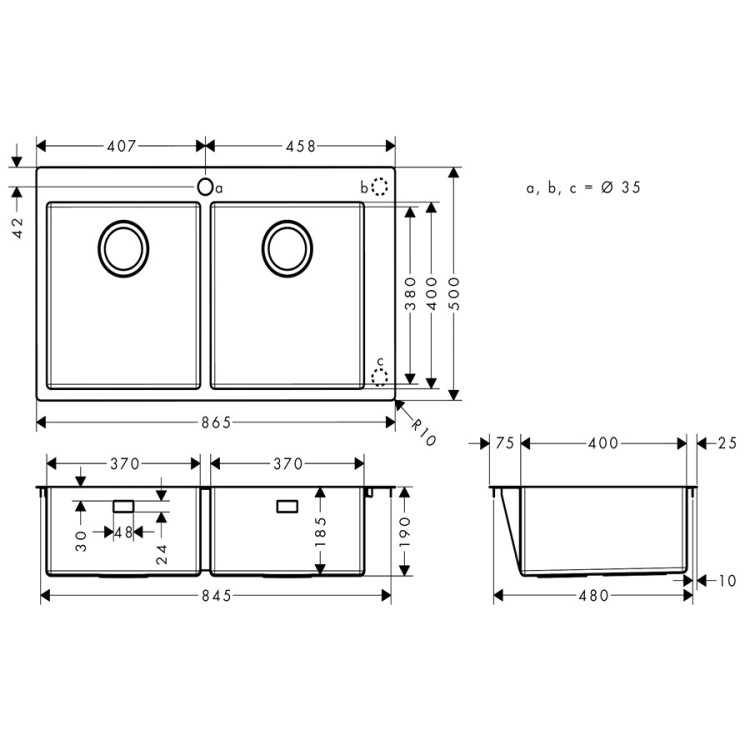 Virtuves izlietne Hansgrohe S711-F765 865x500mm, stainless steel