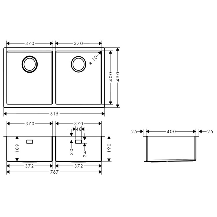 Virtuves izlietne Hansgrohe S719-U765 815x450mm, stainless steel