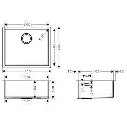 Virtuves izlietne Hansgrohe S719-U500 55x45cm, stainless steel