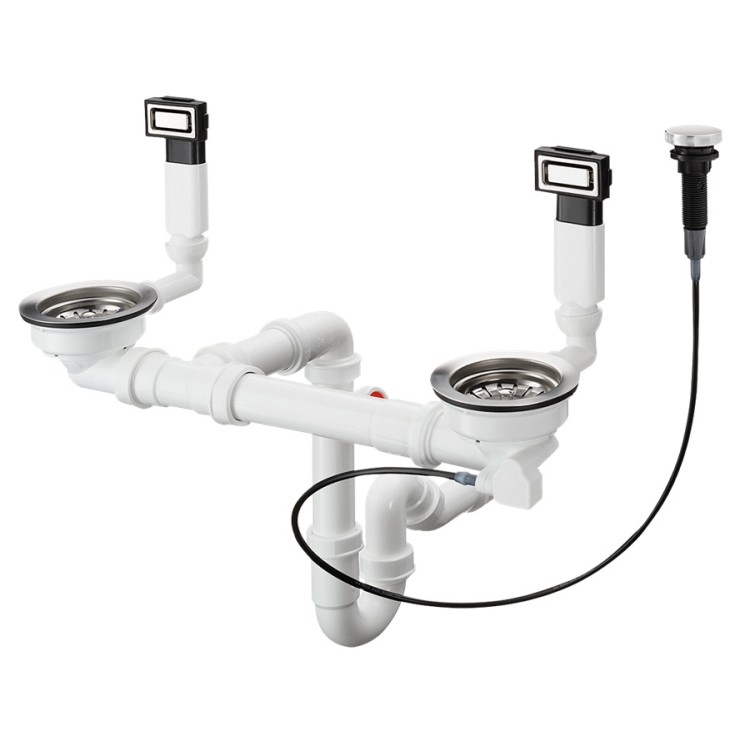 Hansgrohe Dubultās virtuves izlietnes sifons ar pārplūdi un Pop-Up izplūdi D15-11