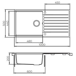 Virtuves izlietne HELIKA KOPA 1000x500 mm, SQK103W-710