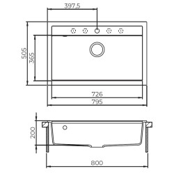 Virtuves izlietne HELIKA QUADRO 795x505 mm, SQQ103W-202
