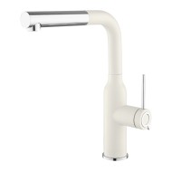 Virtuves izlietnes maisītājs granīta ar izvelkamu izteku Helika Supra, balta