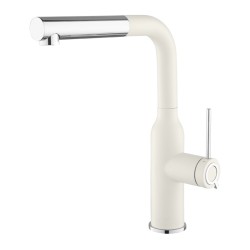 Virtuves izlietnes maisītājs granīta ar izvelkamu izteku Helika Supra, balta