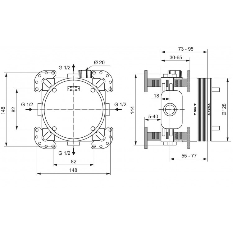 Dušas maisītāja iebūvējamā daļa Ideal Standard Easy Box, A1000NU