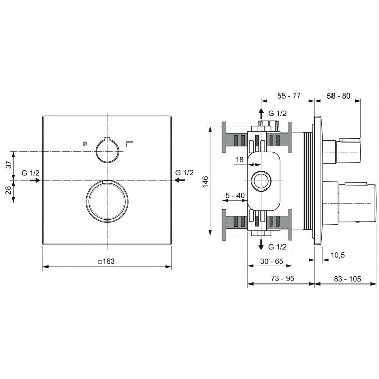 Vannas un dušas iebūvējamā termostata maisītāja dekoratīvā daļa Ideal Standard Ceratherm C100, A7522AA