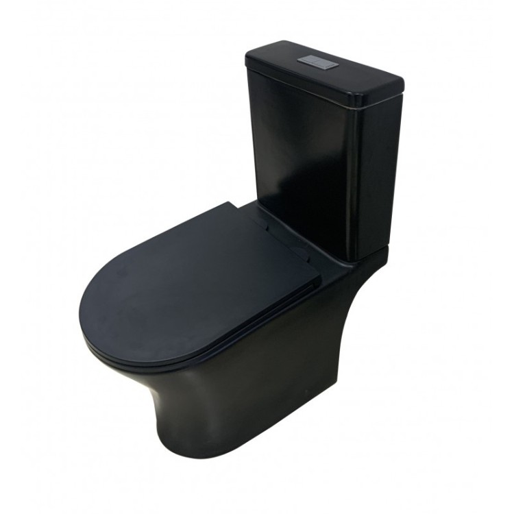 Tualetes pods Inter Ceramic Daisy Rimless ar Soft Close poda vāku, melns matēts
