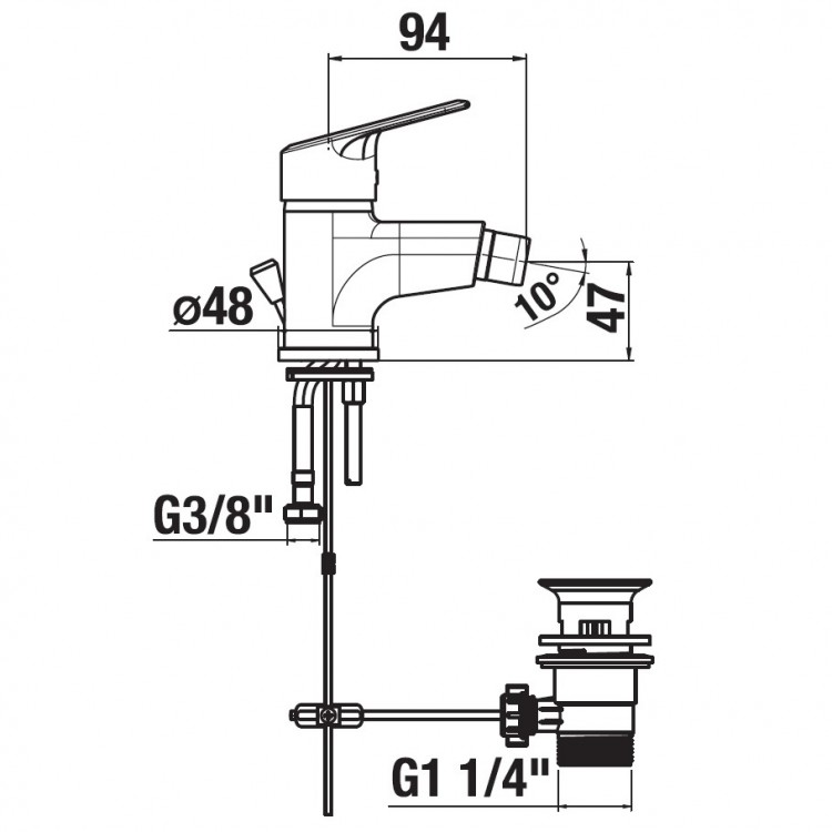 Bidē maisītājs JIKA Talas Trendy ar pop-up, hroms, H3412E10041171