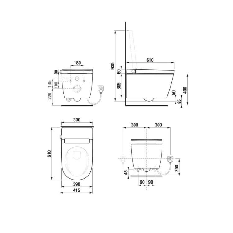 Tualetes pods piekaramais ar bidē funkciju Jika Mila Rimless, H8215230000001