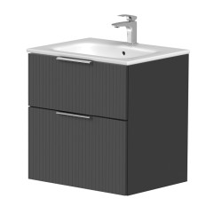 Vannas istabas skapītis KAME BIG ar izlietni Elida 61x46cm, rievota fasāde, grafīts