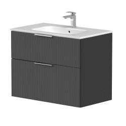 Vannas istabas skapītis KAME BIG ar izlietni Elida 81x46cm, rievota fasāde, grafīts