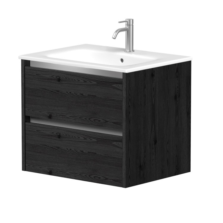 Vannas istabas skapītis Kame City ar izlietni Elide 61x46 cm, melns ozols/alumīnija profils