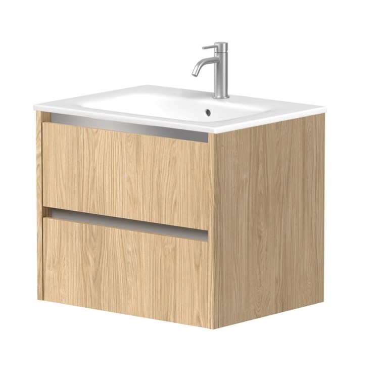 Vannas istabas skapītis Kame City ar izlietni Elide 61x46 cm, gaišs ozols/alumīnija profils