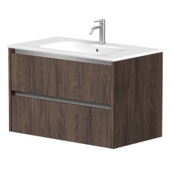 Vannas istabas skapītis Kame City ar izlietni Elide 81x46 cm, brūns ozols/alumīnija profils