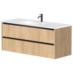 Vannas istabas skapītis Kame City ar izlietni Elide 121x46 cm, gaišs ozols/melns profils