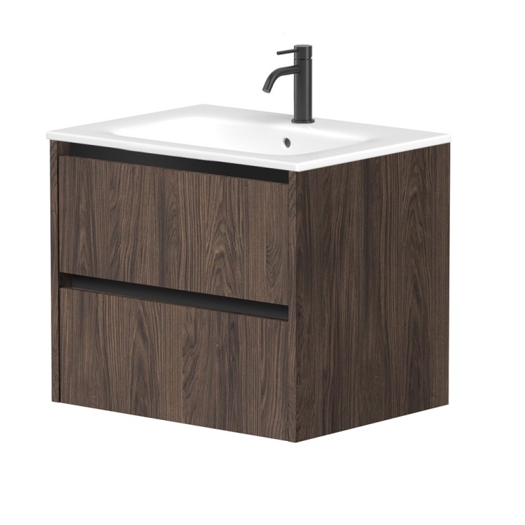 Vannas istabas skapītis Kame City ar izlietni Elide 61x46 cm, brūns ozols/melns profils