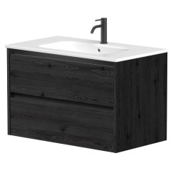 Vannas istabas skapītis Kame City ar izlietni Elide 81x46 cm, melns ozols/melns profils