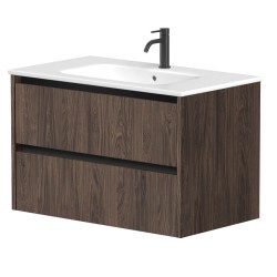 Vannas istabas skapītis Kame City ar izlietni Elide 81x46 cm, brūns ozols/melns profils