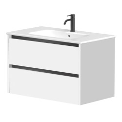 Vannas istabas skapītis Kame City ar izlietni Elide 81x46 cm, balts matēts/melns profils