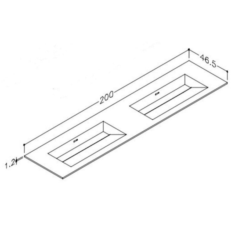 Izlietne skapītim dubultā KAME CORIAN 200x46.5cm, CN2014618-D-BS