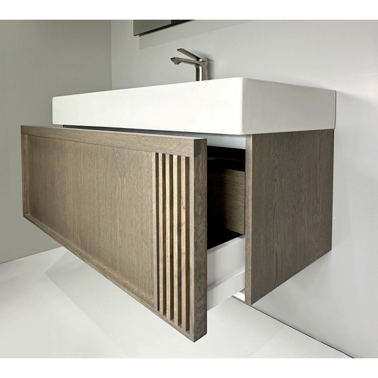 Vannas istabas skapītis ar izlietni Kame SOLE 80.5x46.5cm, rievota fasāde,dūmota ozolkoka finierējums