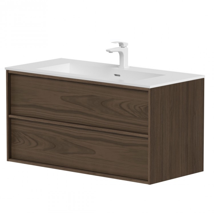 Vannas istabas skapītis ar izlietni Kame HOME Corian 100x46cm, brūns ozolkoka finierējums