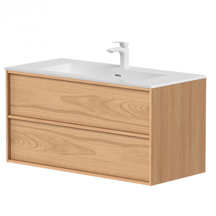 Vannas istabas skapītis ar izlietni Kame HOME Corian 100x46cm, dabīgs ozolkoka finierējums