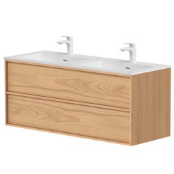 Vannas istabas skapītis ar dubulto izlietni Kame HOME Corian 120x46cm, dabīgs ozolkoka finierējums