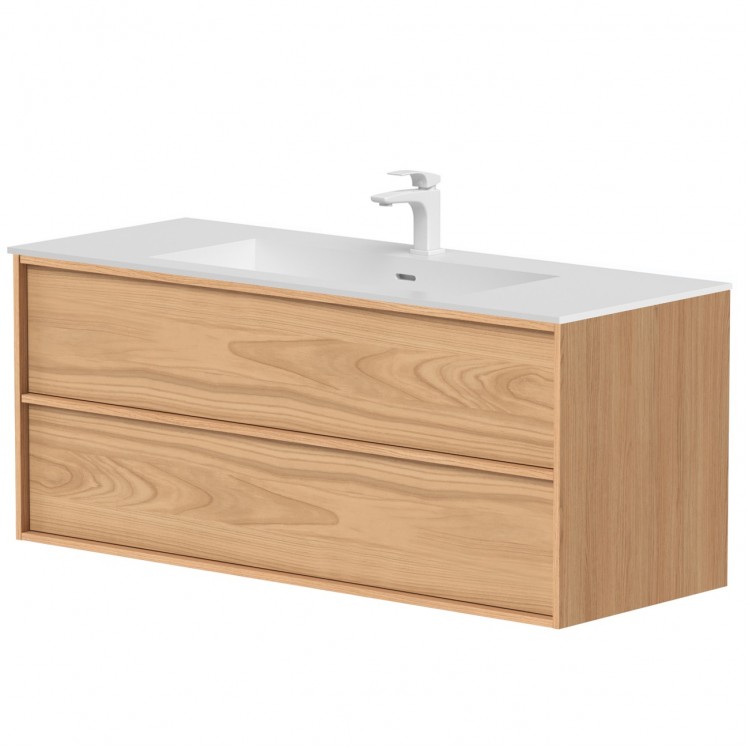 Vannas istabas skapītis ar izlietni Kame HOME Corian 120x46cm, dabīgs ozolkoka finierējums